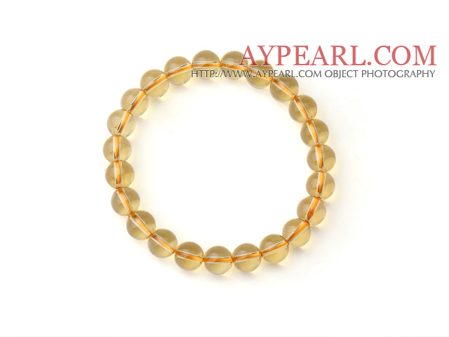 Belle ronde Citrine Perles Single Strand Bracelet élastique