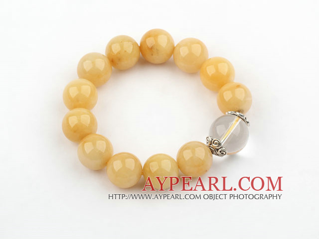 14mm Rund Natural Yellow Jade och klar kristall Elastic Bangle Armband