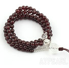 Natural Garnet Prayer Bracelet with Sterling Silver Accessories and Clear Crystal ( Rosary Bracelet 108 Beads)