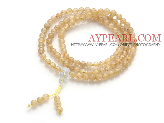 Elagant Trendy Multi Strands Natural Gold Rutilated Quartz 108 Beads Rosary/Prayer Bracelet