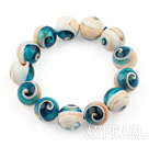 14mm Eye Shape Natural Blå Nautilus Beaded Elastic Bangle Bracelet