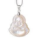 Classic Design Pearl Shell Laughing Buddha Pendant Necklace With Sterling Silver Chain