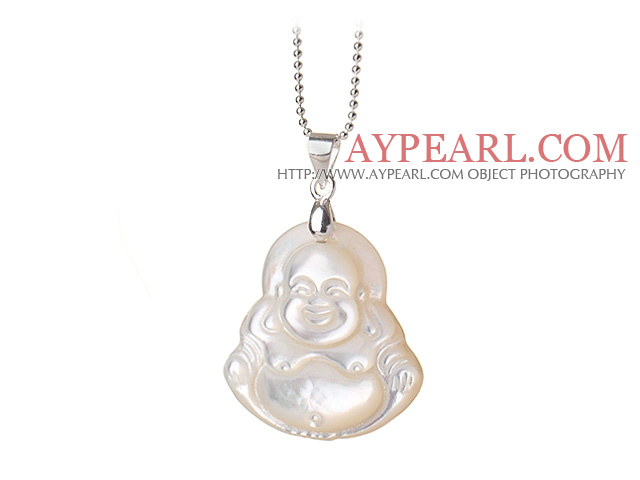 Classic Design Pearl Shell Laughing Buddha Pendant Necklace With Sterling Silver Chain