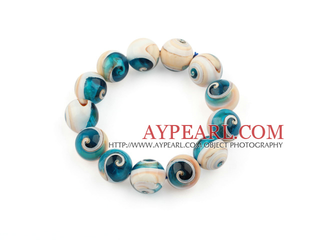 14mm Eye Shape Natural Blå Nautilus Beaded Elastic Bangle Bracelet