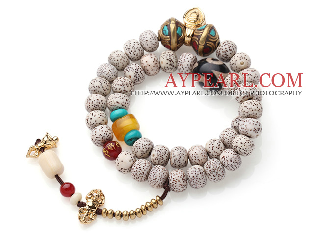 Special Double Strands Bodhi Beads Bracelet With Gold Plated Charms