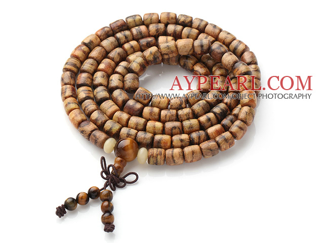 Classic Design Brown Cyliner Shape Wood 108 Beads Rosary/Prayer Bracelet