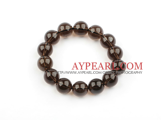 14mm Naturel Une année Smoky Quartz Bracelet en perles bracelet élastique