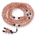 Natural Pink Strawberry Quartz Prayer Bracelet with Clear Crystal and Garnet (  Rosary Bracelet Total 108 Beads )