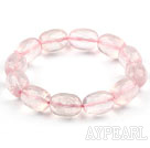 Pink Style Oval Shape Natural Faceted Rose Quartz Elastic Bangle Bracelet