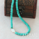 Abacus Shape Natural Faceted Green Turquoise Necklace with Sterling Silver Clasp and Big White Biwa Pearl