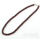 5mm Natural Round Garnet Beaded Necklace with Sterling Silver Lobster Clasp