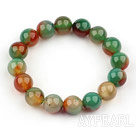 12mm Natural Peacock Agate Beaded Elastisk Bangle Bracelet