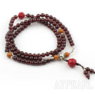 Natural Garnet Prayer Bracelet with Sterling Silver Accessories and Lotus Accessory and Yellow Jade ( Rosary Bracelet 108 Beads)