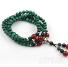 Naturlig Malachite Bønn armbånd med Sterling Silver tilbehør og Svart agat og Carnelian (108 Perler)