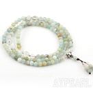 Natural Flower Aquamarine Prayer Bracelet with Clear Crystal and Sterling Silver Accessories ( Rosary Bracelet Total 108 Beads)