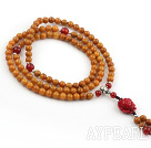 Natural Old Yellow Jade Prayer Bracelet with Sterling Silver Accessories and Lotus Accesory and Carnelian (Rosary Bracelet 108 Beads)