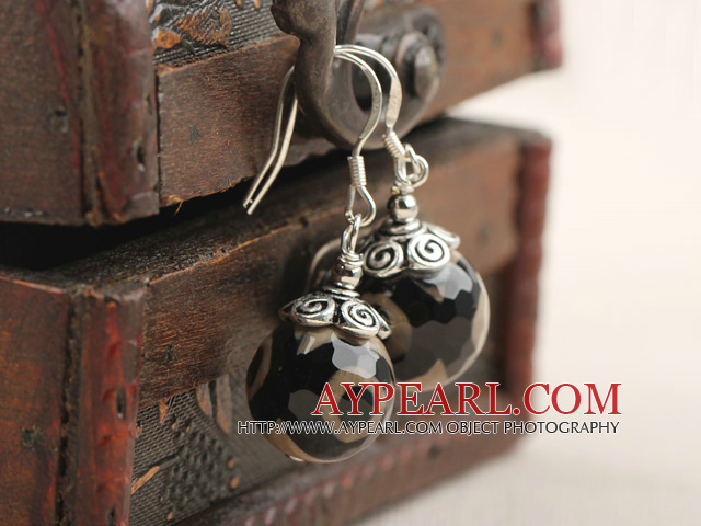 14mm ronde Boucles d'oreilles en agate Tianzhu avec 925 Crochets en argent sterling