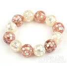 16mm Mosaics White and Pink Shell Stretch Bangle Bracelet