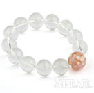 14mm Naturlig klar kristall och Mosaik Pink Shell Stretch Bangle Armband