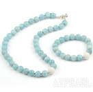 Natural Aquamarine and Carved White Sea Shell Set ( Necklace and Matched Bracelet )