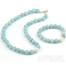 Natürliche Aquamarin und Carved White Sea Shell Set (Halskette und Matched Bracelet)