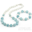 Natural Aquamarine and White Sea Shell Set ( Necklace and Matched Bracelet )