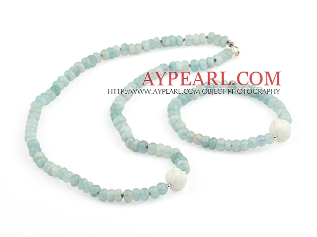 Natural Faceted Aquamarine and White Sea Shell Set with 925 Sterling Silver Accessory