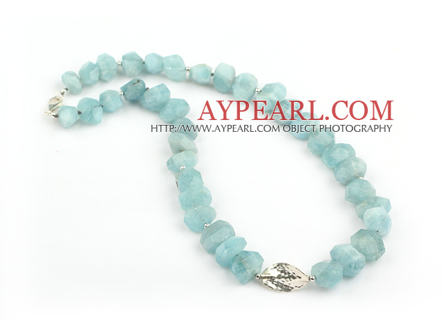 Natural Incidence Angle Aquamarine Necklace with Thailand Silver Leaf Accessory