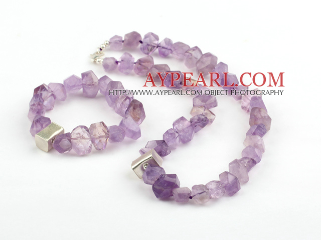 Faceted Purple Jade Set with 925 Sterling Silver Accessory ( Necklace and Matched Bracelet )