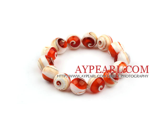 14mm Natural Nautilus Beaded Elastic Bangle Bracelet