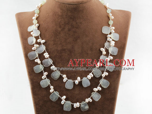 White Freshwater Pearl and Serpentine Jade Necklace