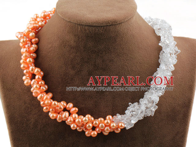 Assorted Multi Strands Pink Freshwater Pearl och klar kristall halsband