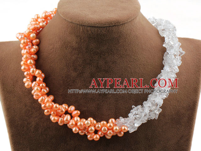 Assorted Multi Strands Pink Freshwater Pearl and Clear Crystal Necklace