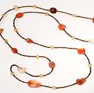 Natural Color Agate and Crystal Long Style Necklace