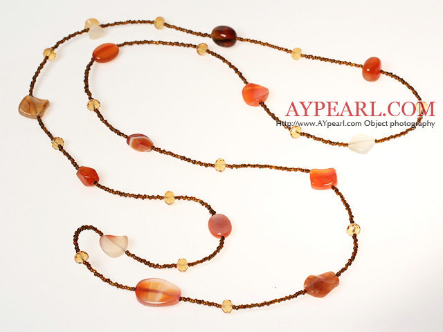 Natural Color Agate och Crystal Long Style Halsband 