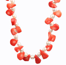 White Freshwater Pearl and Orange Red Coral Choker Necklace