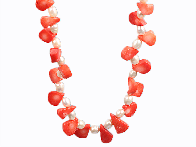 Blanc perle d'eau douce et Orange Red Coral Collier ras du cou