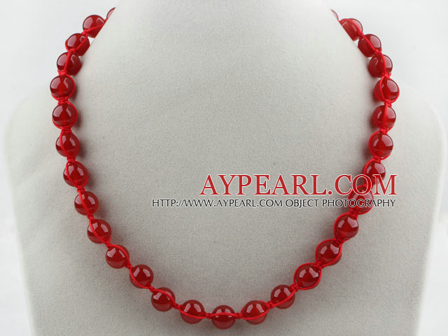 Fashion Style Round 10mm Red Carnelian Beaded Woven Drawstring Necklace