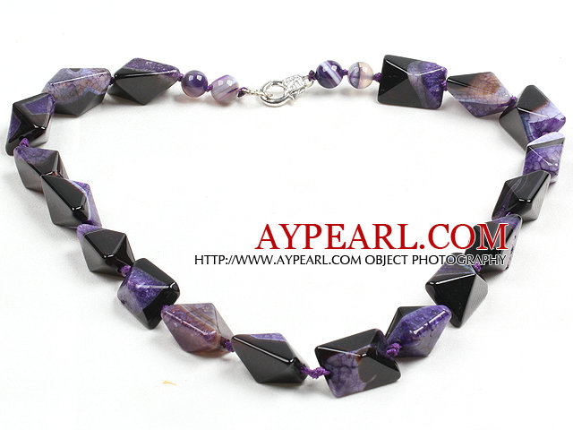 Classic Design Purple Black Solid Cutting Krystallisert Agate Necklace