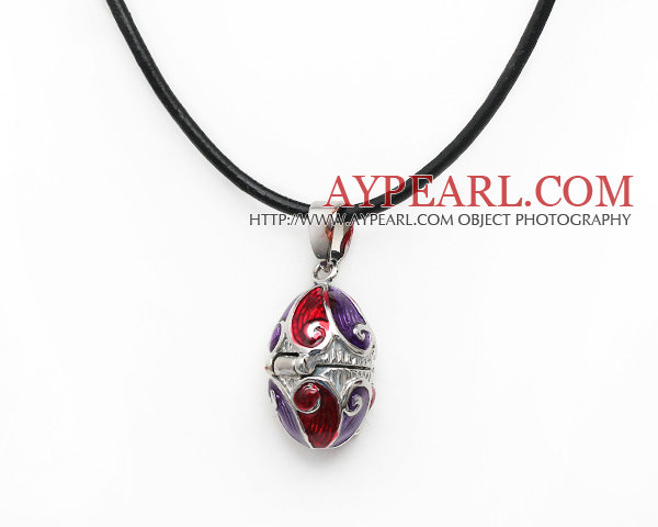 Fashion Style Red Color Tapered Shape Wish Box Metal Pendant Necklace with Leather Thread