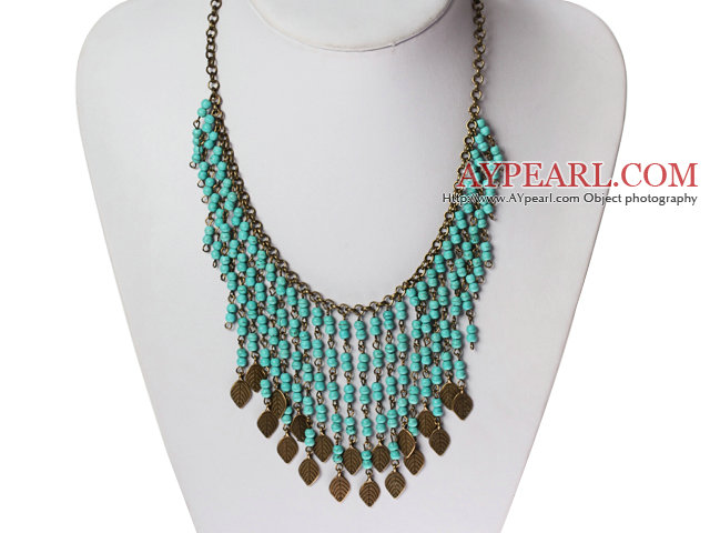 Style Vintage Turquoise Collier Tassel avec chaîne en bronze 