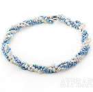 Vit och mörkblå Freshwater Pearl Halsband (Kan bäras på flera sätt)