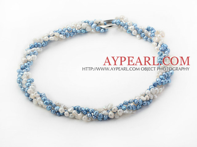 White and Dark Blue Freshwater Pearl Necklace ( Can be worn in several ways )