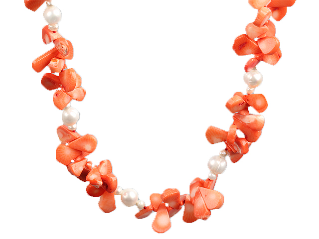 Hvit ferskvannsperle og Orange Coral choker halskjede