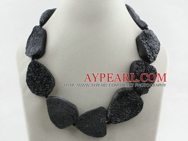 Big Style Irregular Shape Crystallized Black Agate Necklace ( The stone may not be completed)