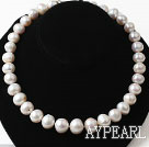 14-15mm Natural Big White Freshwater Pearl Graduated Beaded Necklace