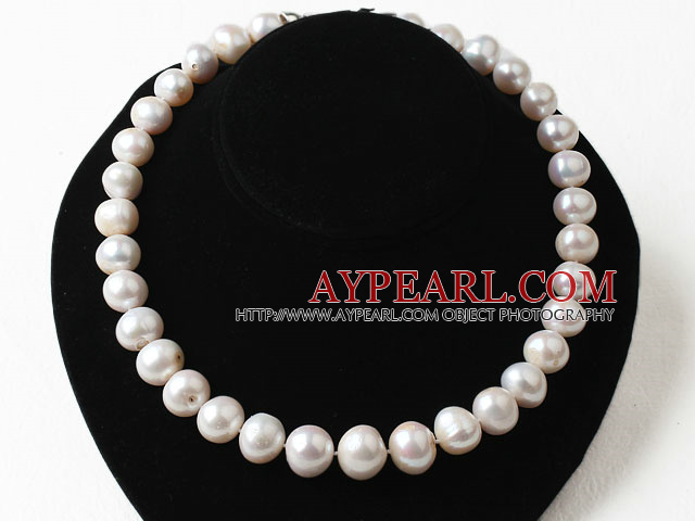 14-15mm Natural Big White Freshwater Pearl Graduated Beaded Necklace