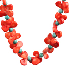 Fashion Style Rote Koralle und Türkis Halskette mit Moonlight Schließe