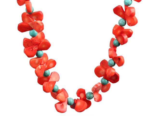 Fashion Style Red Coral and Turquoise Necklace with Moonlight Clasp