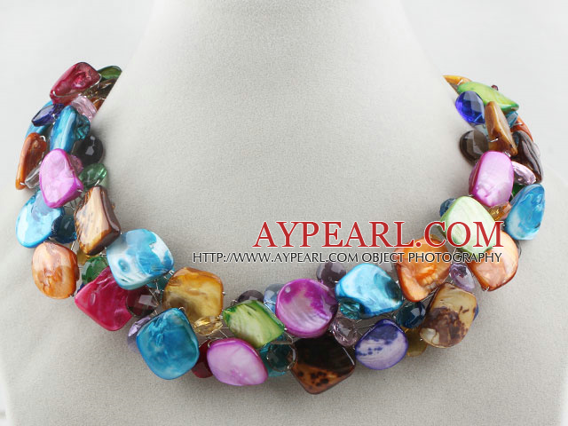 Assorted Multi Color Shell og Crystal flettet Choker Necklace